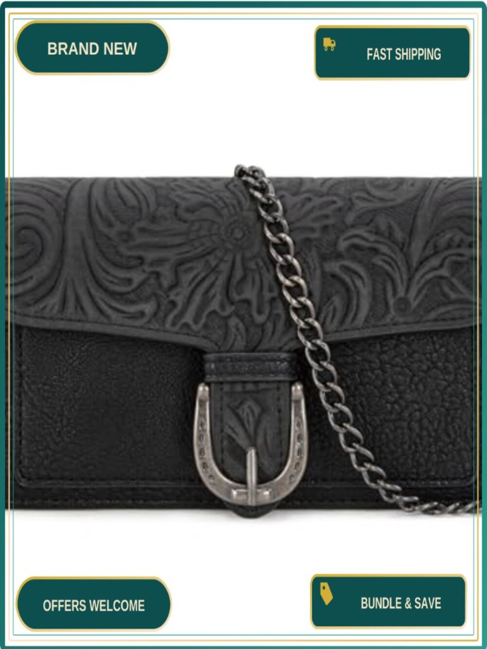 Embossed Small Crossbody Purse with Chain Strap and Wristlet
